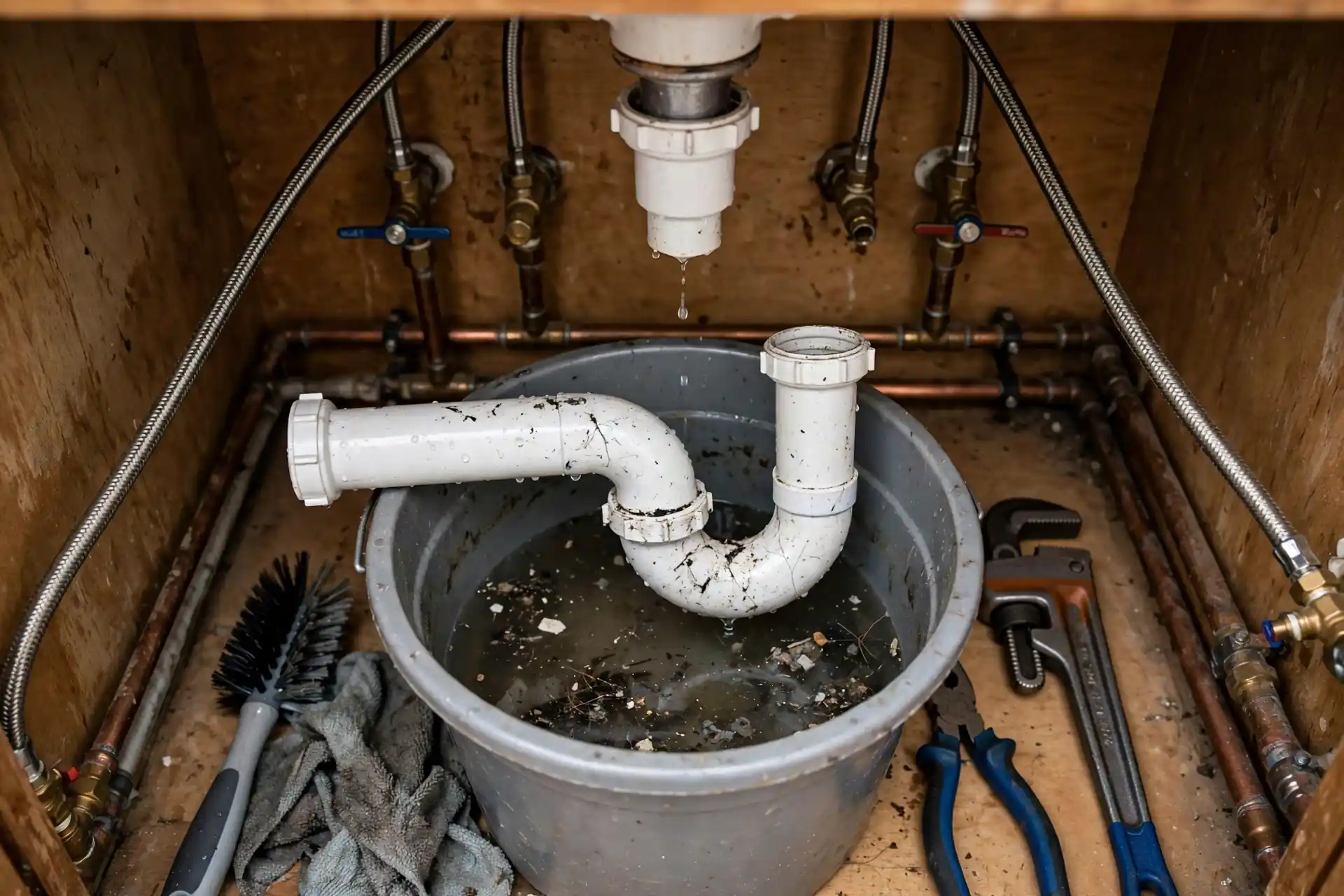 Plumber in Anaheim clearing a slow drain with professional equipment