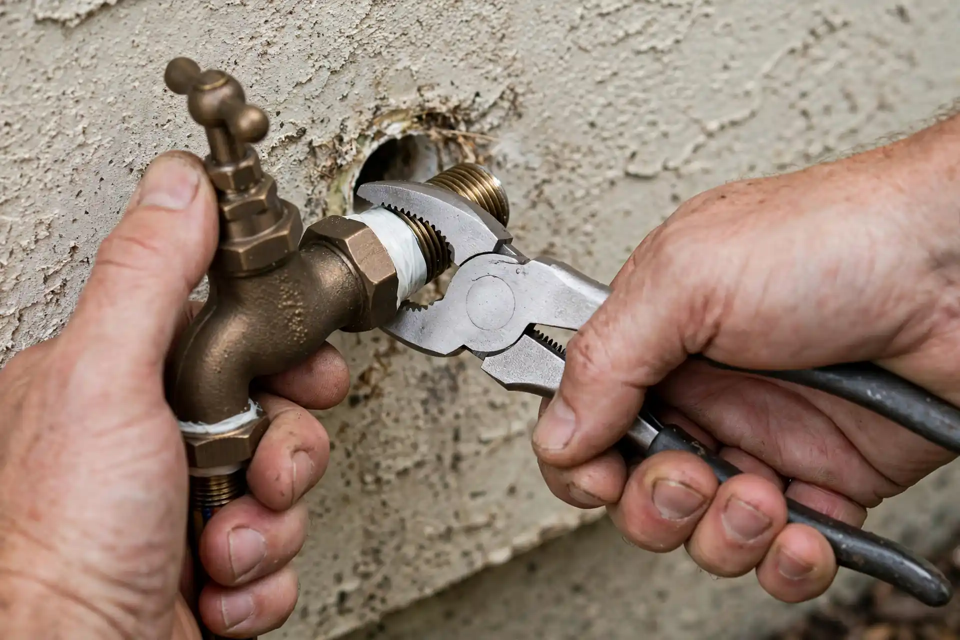 A close-up shot of a water droplet falling from an outdoor tap, highlighting water conservation issues.